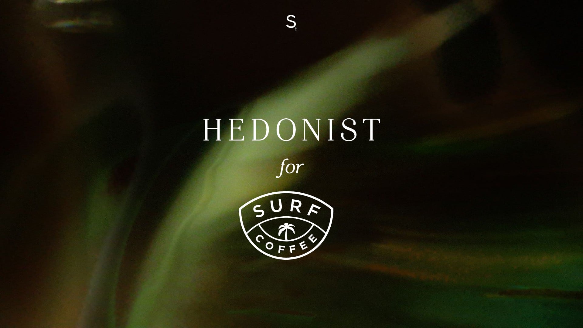 HEDONIST for SURF Coffee 的标题页，采用深绿色高级视觉呈现。