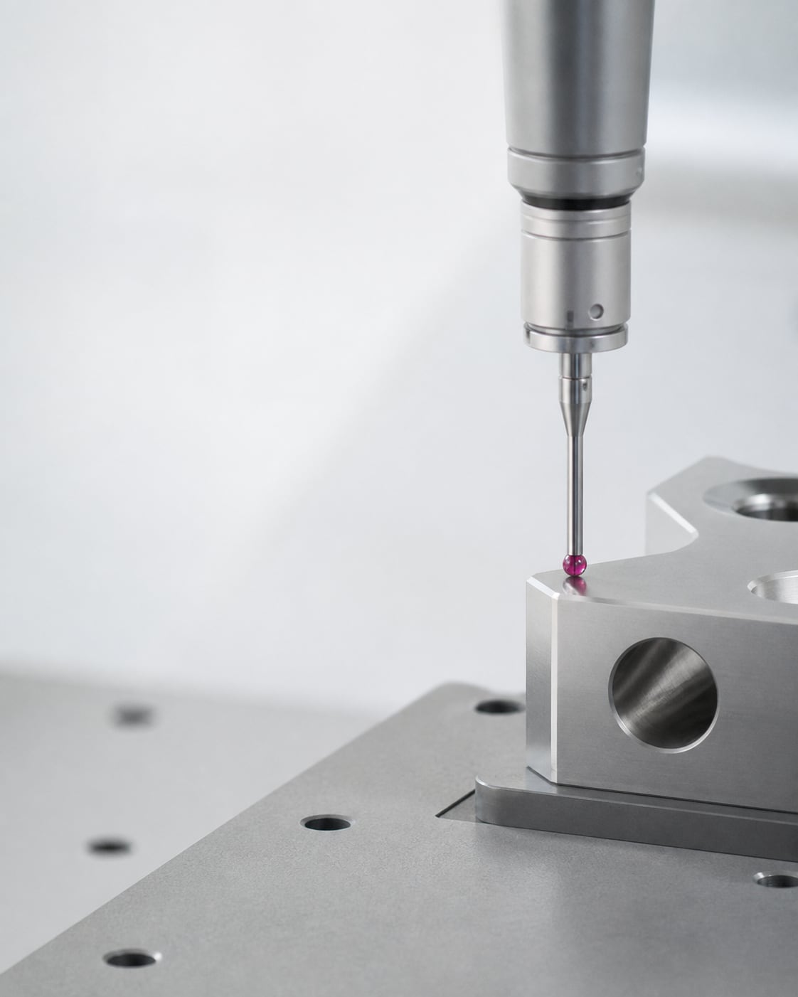 Close-up of coordinate measurement on a metal component